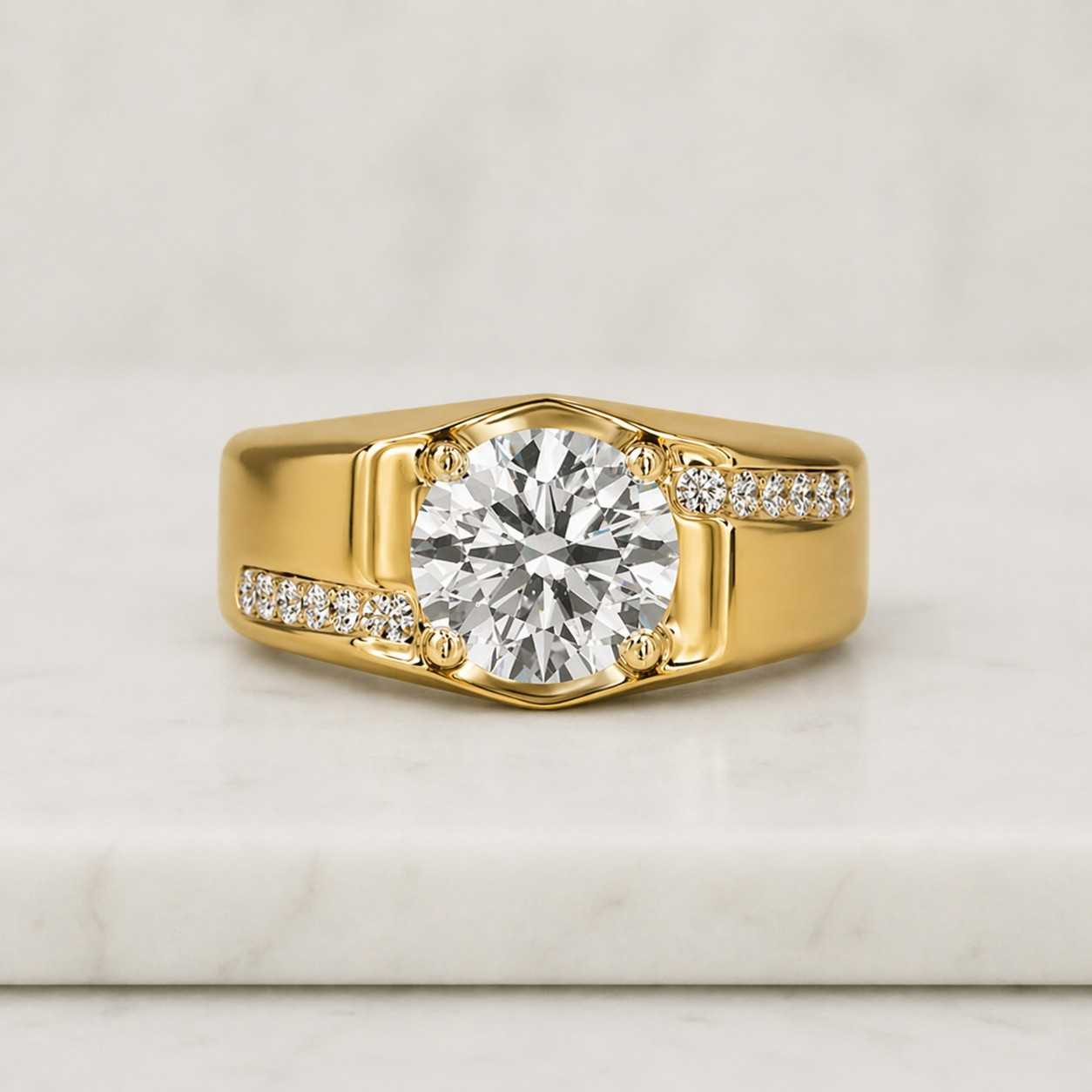 5.00ct Men’s Round Cut Diamond Ring | 14K Gold Lab-Grown Diamond Band | Wide Gold Ring for Him | Modern Engagement Ring | Ethical Jewelry