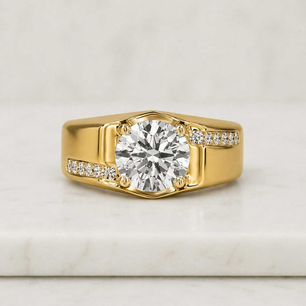 5.00ct Men’s Round Cut Diamond Ring | 14K Gold Lab-Grown Diamond Band | Wide Gold Ring for Him | Modern Engagement Ring | Ethical Jewelry
