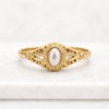Vintage Oval Pearl Filigree Ring in Solid 14k Yellow Gold