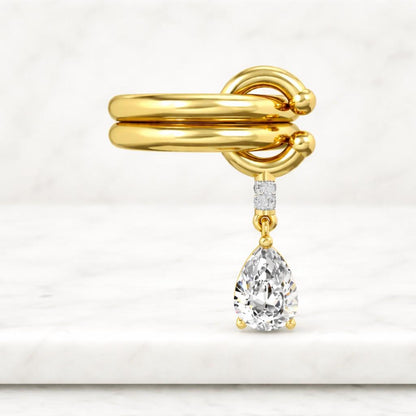 Elegant Pear Cut Lab Grown Diamond Dangle Charm Ring 14K Gold Minimalist Solitaire Promise Stacking Dainty Fine Jewellery Gift for Women