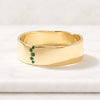 14K Solid Yellow Gold Emerald Wavy Wedding Band Ring for Women