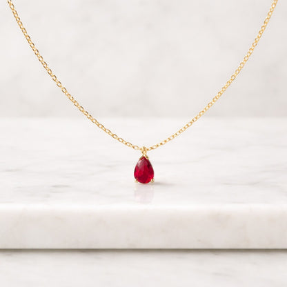 Pear cut Ruby pendant Nature Inspried Leaf Art Deco necklace solid 18K Yellow Gold Red gemstone Pendant for women Wedding moissanite