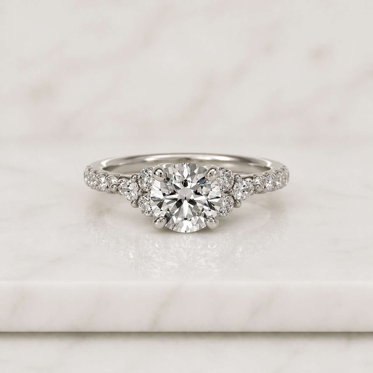 1ct moissanite diamond engagement ring, round cut three stone ring, 14k gold anniversary gift for her, unique promise ring, bridal jewelry.
