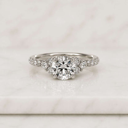 1ct Moissanite Diamond Engagement Ring, Round Cut Three Stone Ring, 14k Gold Anniversary Gift for Her, Unique Promise Ring, Bridal Jewelry.
