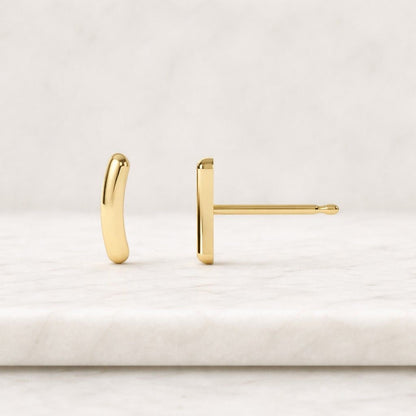 gold stud earrings curved bar earrings minimalist earrings dainty stud earrings modern earrings sleek earrings tiny stud earrings