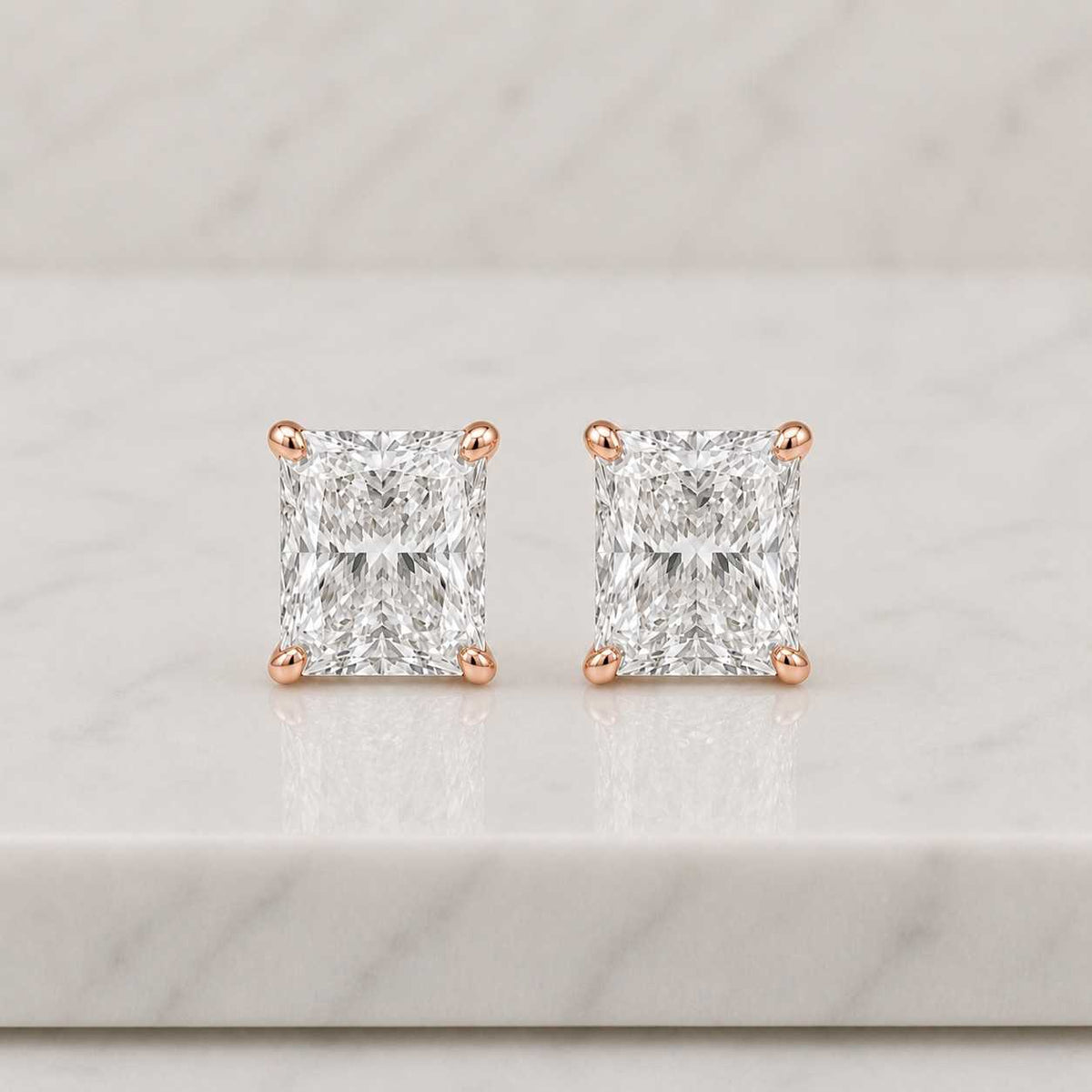 radiant cut diamond stud earrings, moissanite diamond studs, solitaire diamond earrings, bridal jewelry, 14k solid gold earrings for women
