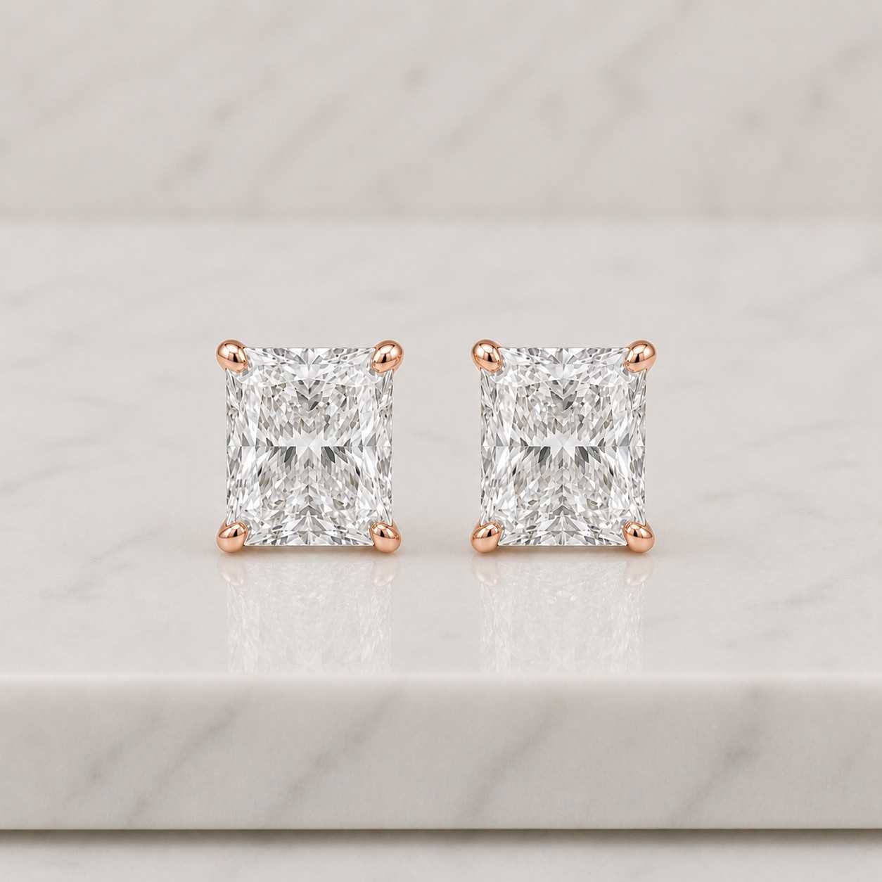 Radiant Cut Diamond Stud Earrings, Moissanite Diamond Studs, Solitaire Diamond Earrings, Bridal Jewelry, 14K Solid Gold Earrings For Women
