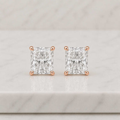 Radiant Cut Diamond Stud Earrings, Moissanite Diamond Studs, Solitaire Diamond Earrings, Bridal Jewelry, 14K Solid Gold Earrings For Women
