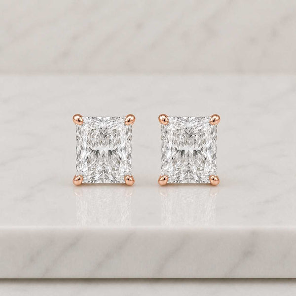 Radiant Cut Diamond Stud Earrings, Moissanite Diamond Studs, Solitaire Diamond Earrings, Bridal Jewelry, 14K Solid Gold Earrings For Women
