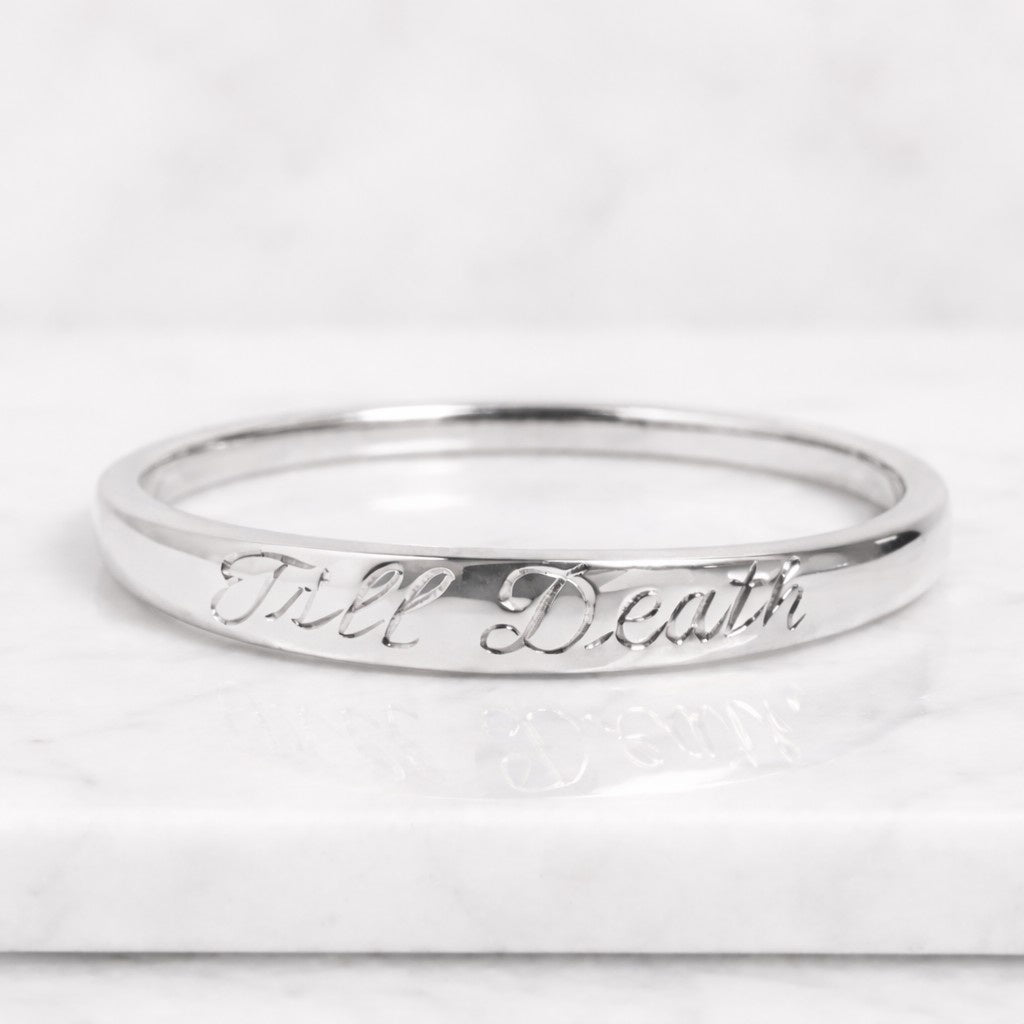 gold till death band ring engraved promise jewelry for couples polished minimalist gold ring matching anniversary band stylish relationship jewelry contemporary wedding ring