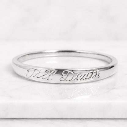 gold till death band ring engraved promise jewelry for couples polished minimalist gold ring matching anniversary band stylish relationship jewelry contemporary wedding ring