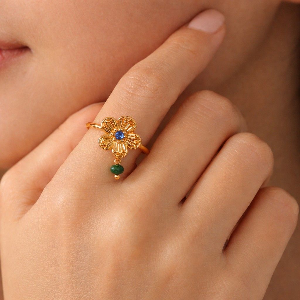 gold tone ring floral charm ring artisan jewelry handmade jewelry cute flower ring spring gift summer gift women jewelry girls ring floral decor ring flower motif ring
