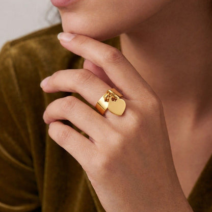 gold tone ring sleek ring elegant ring simple ring clean design ring statement jewelry trendy jewelry gift for her romantic jewelry heart accessory luxury ring modern jewelry