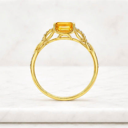 Emerald Cut Moissanite Engagement Ring, 10K Yellow Gold Twisted Band Wedding Ring
