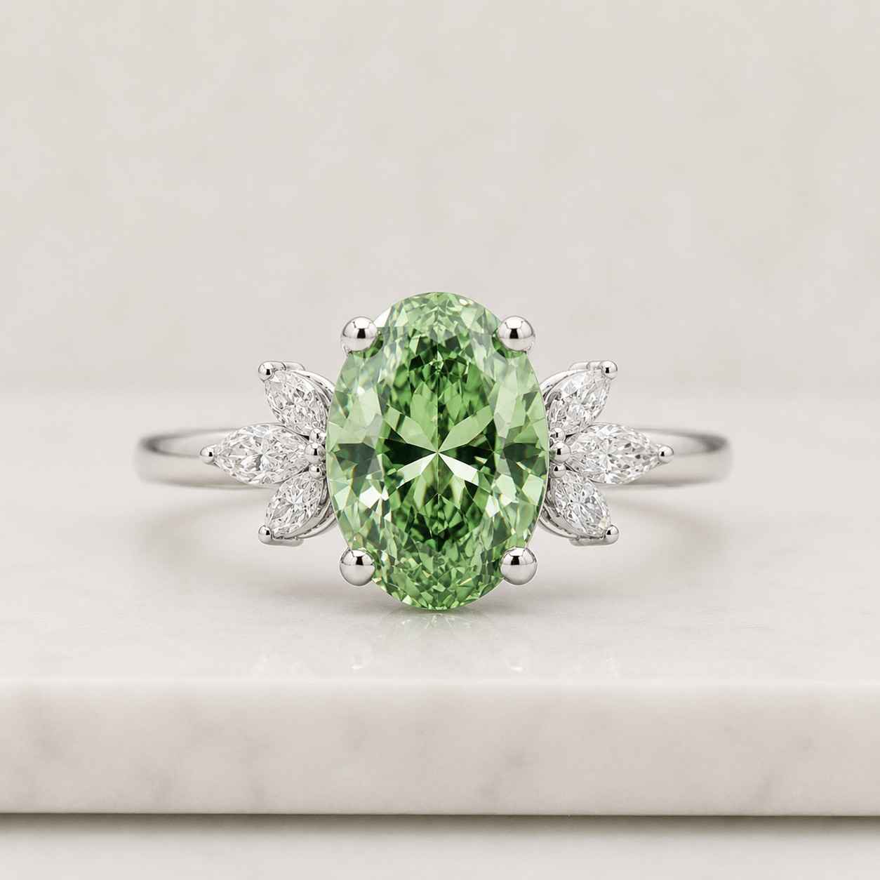 green gemstone ring oval green ring floral ring leaf ring nature ring statement ring solitaire ring halo free ring vintage ring elegant ring women ring bridal ring fine jewelry gemstone ring