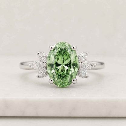 green gemstone ring oval green ring floral ring leaf ring nature ring statement ring solitaire ring halo free ring vintage ring elegant ring women ring bridal ring fine jewelry gemstone ring
