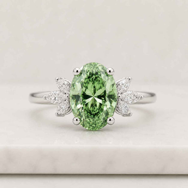 green gemstone ring oval green ring floral ring leaf ring nature ring statement ring solitaire ring halo free ring vintage ring elegant ring women ring bridal ring fine jewelry gemstone ring