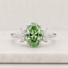 Oval Cut Lab Grown Green Diamond Floral Side Stone Engagement Ring