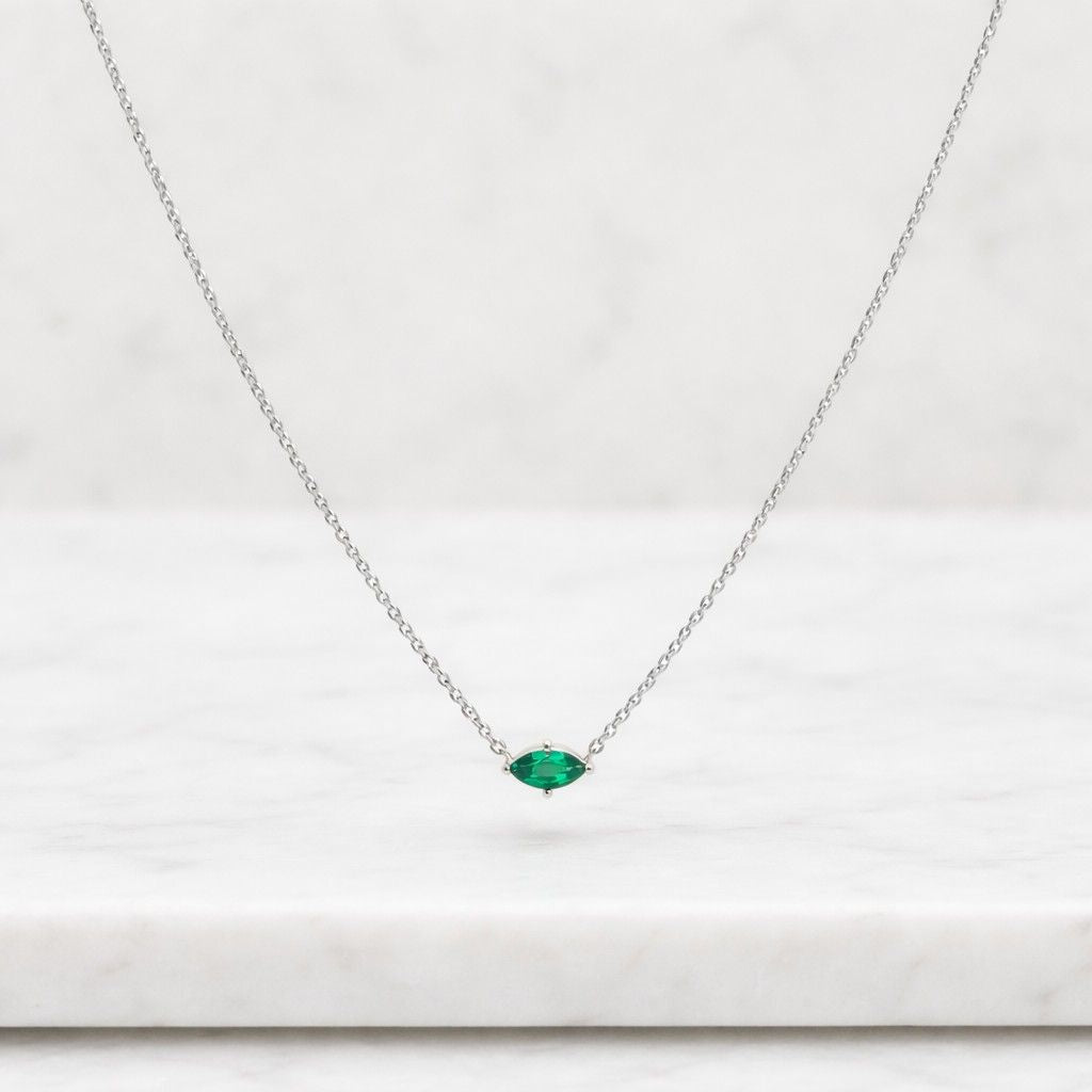 green necklace marquise necklace solitaire necklace tiny necklace dainty necklace minimalist necklace simple necklace everyday necklace