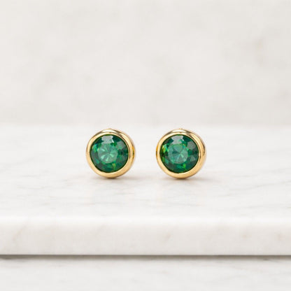 green stud earrings emerald stud earrings round stud earrings bezel earrings tiny stud earrings dainty earrings minimalist earrings