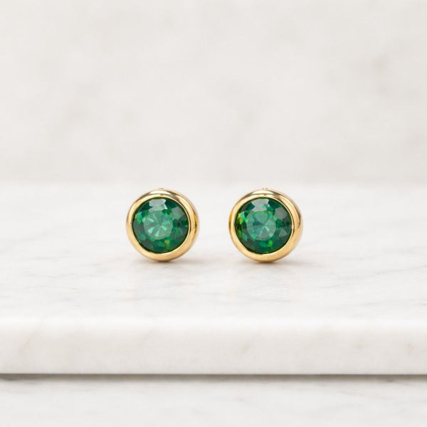 green stud earrings emerald stud earrings round stud earrings bezel earrings tiny stud earrings dainty earrings minimalist earrings