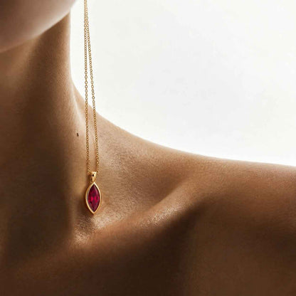 Custom Marquise Leaf Birthstone Necklace, Anniversary Gift for Bridesmaid, Birthday Christmas Day Gift for Her, Wedding Gift Bride Mother
