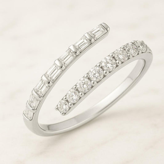 Baguette Wedding Band Thin Stackable Ring Unique Baguette Round Diamond Ring Dainty Real Lab Diamond Bridal Ring