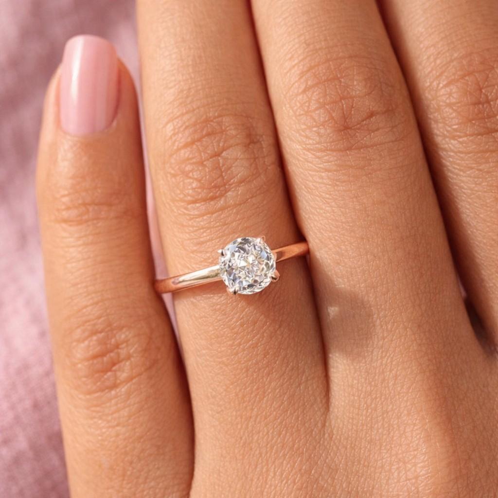 Round Lab Grown Diamond Engagement Ring, Round Solitaire Lab Created Diamond, Diamond Ring for Women