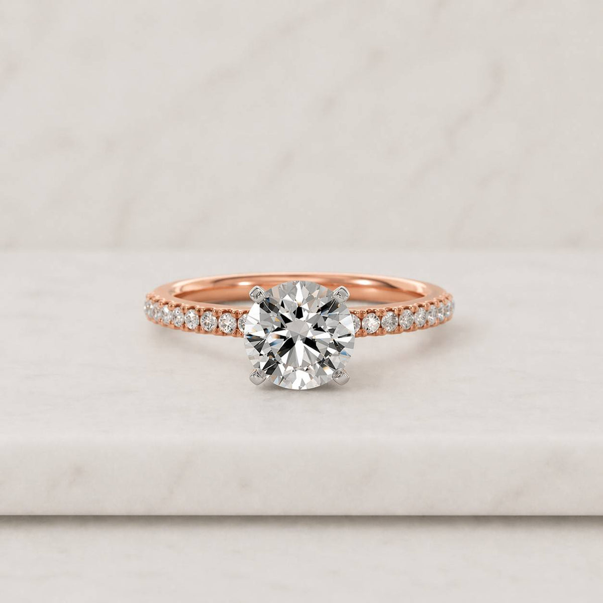 pave set side-stone round moissanite engagement ring / 14k solid gold moissanite ring for women / 1, 1.5, 2 ct promise ring