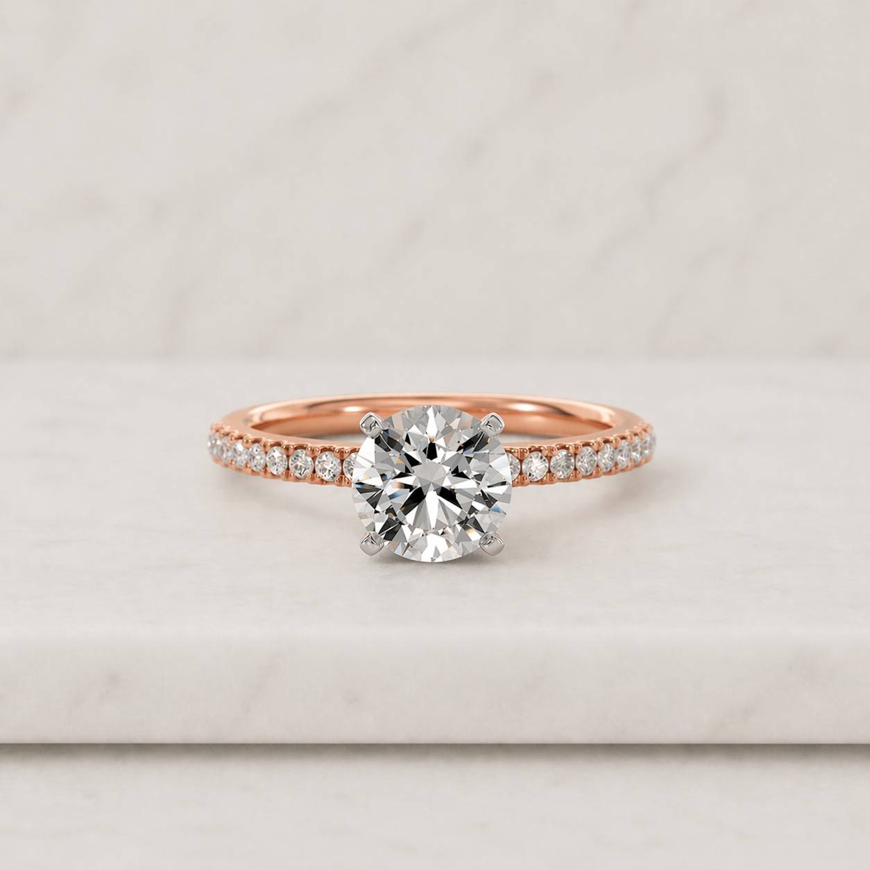 Pave Set Side-Stone Round Moissanite Engagement Ring / 14k Solid Gold Moissanite Ring for Women / 1, 1.5, 2 CT Promise Ring