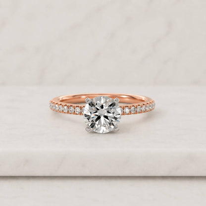 Pave Set Side-Stone Round Moissanite Engagement Ring / 14k Solid Gold Moissanite Ring for Women / 1, 1.5, 2 CT Promise Ring