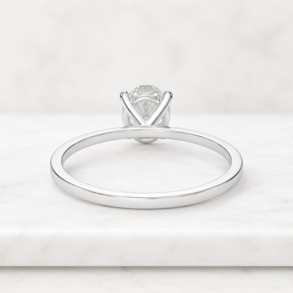 Oval Lab Grown Diamond Engagement Ring, Low Profile Solitaire, Solid Gold, IGI Certified, Birthday Gift For Her
