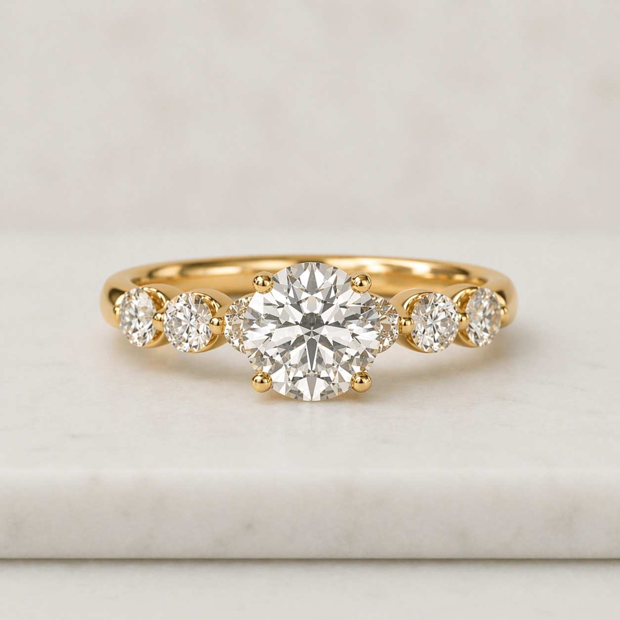 Round Cut Moissanite Engagement Ring, Solid Gold Half Pave Wedding Ring