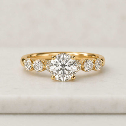 Round Cut Moissanite Engagement Ring, Solid Gold Half Pave Wedding Ring