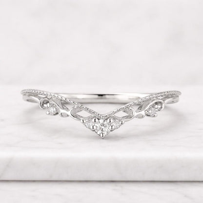 Diamond Chevron Ring Lab Grown Diamond Band Ring V Shaped Diamond Ring Curved Wedding Band for Women Stacking Nesting Band Dainty Ring Gift
