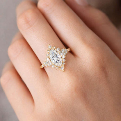 4 Carat Marquise Cut Engagement Ring, Hidden Halo Marquise Moissanite Ring, 10K/14K Solid Gold Marquise Cut Ring, Anniversary Ring for Women
