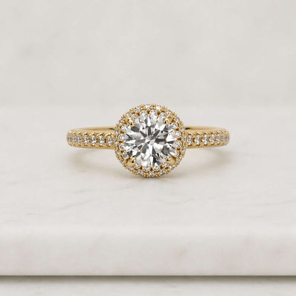 Round Cut Moissanite Halo Engagement Ring, Floral Art Deco Design With Pave Band Proposal Ring, Anniversary Ring For Wife, Bridesmaid Gift