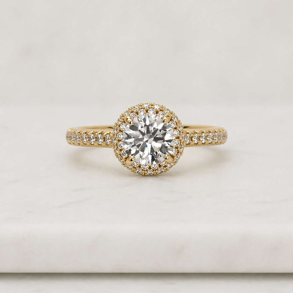 Round Cut Moissanite Halo Engagement Ring, Floral Art Deco Design With Pave Band Proposal Ring, Anniversary Ring For Wife, Bridesmaid Gift