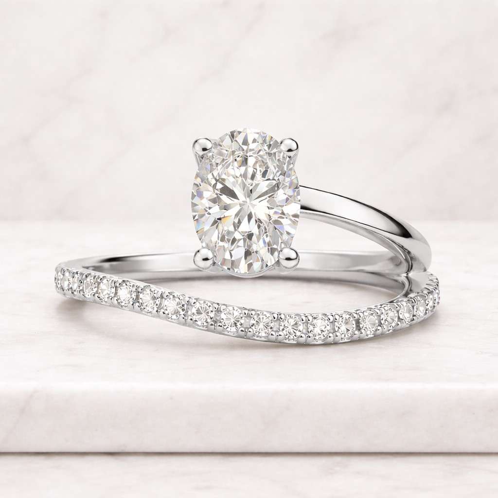 3ctw oval cut moissanite diamond ring hidden halo solitaire engagement ring twisted half eternity wedding anniversary propose gift for her
