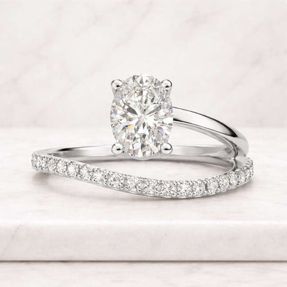 3CTW Oval Cut Moissanite Diamond Ring Hidden Halo Solitaire Engagement Ring Twisted Half Eternity Wedding Anniversary Propose Gift for Her
