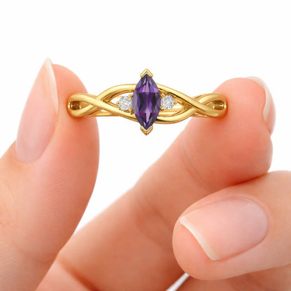 handcrafted ring dainty ring minimalist ring openwork ring eye design ring marquise stone ring purple gemstone ring sparkling ring stackable ring bridal ring fashion ring gift ring