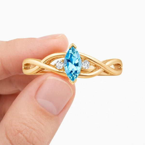 Blue Marquise Lab-Grown Diamond Ring: Solid Gold Engagement, Anniversary
