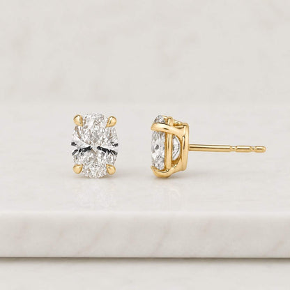 2 CTW Oval Lab Grown Diamond Stud Earrings, Solid 14K Gold Studs, Oval Brilliant Cut, IGI Certified Diamond, Anniversary Gift For Her
