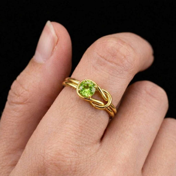 Handmade 14K Gold Peridot Engagement Ring, Round Cut Green Gemstone Split Shank Ring for Women, Unique Anniversary Gift, August Birthstone