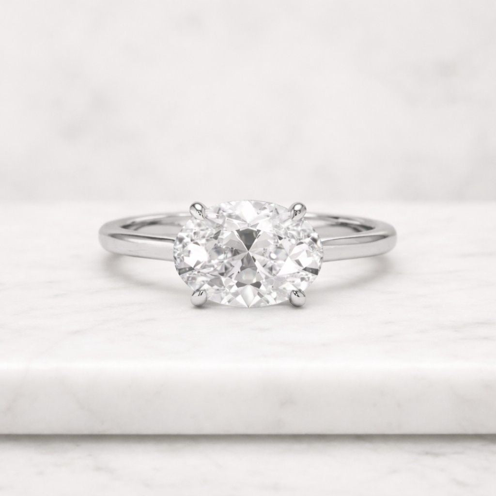 east west 2.15 ct oval cut moissanite engagement ring, elongated oval solitaire, wedding ring gift for her
