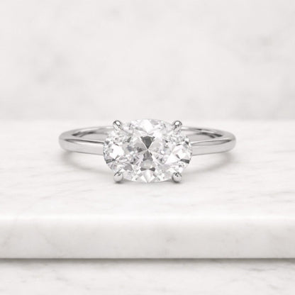 East West 2.15 Ct Oval Cut Moissanite Engagement Ring, Elongated Oval Solitaire, Wedding Ring Gift for Her
