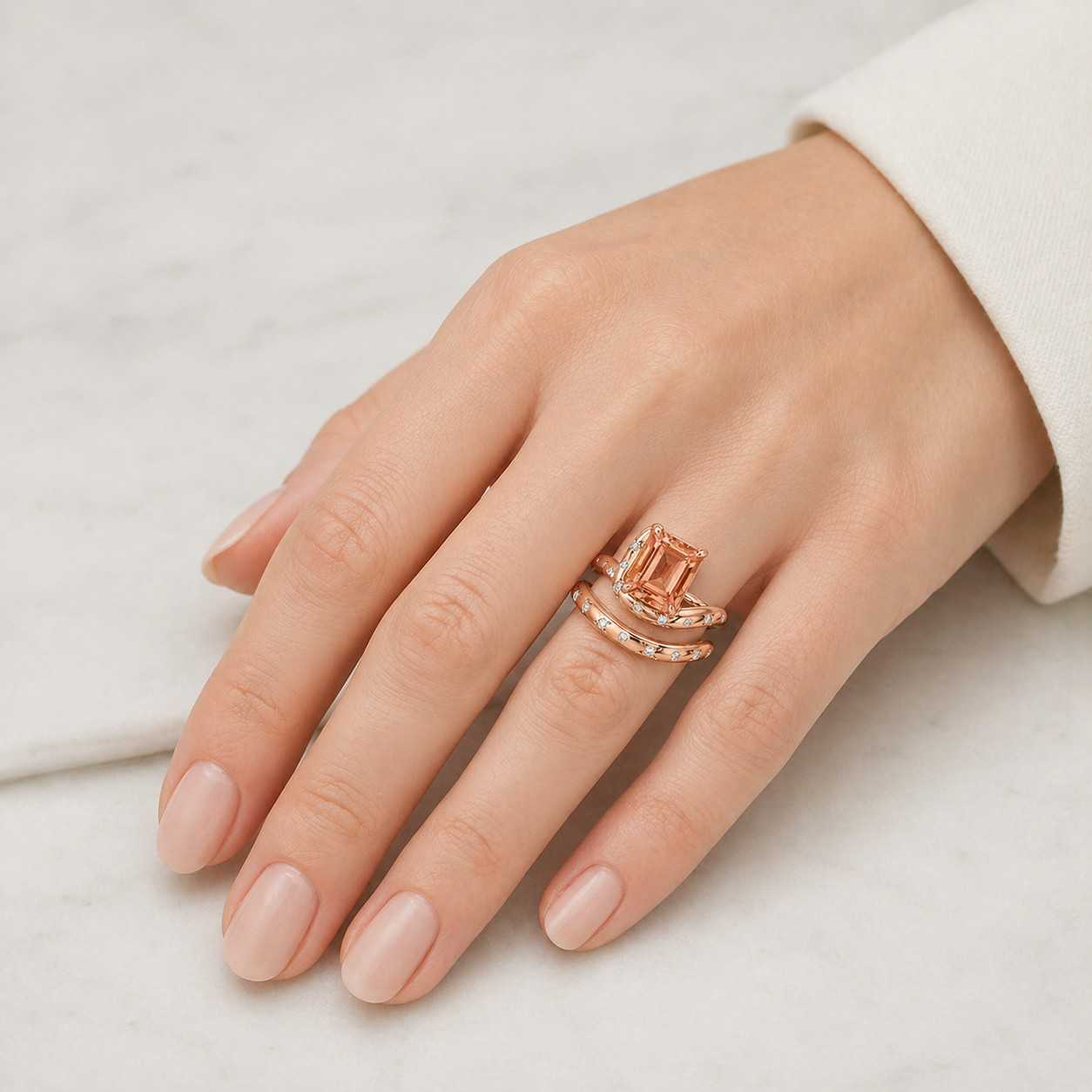 1.0ct morganite ring, emerald cut morganite solitaire, minimalist stacking ring, october birthstone, travel ring