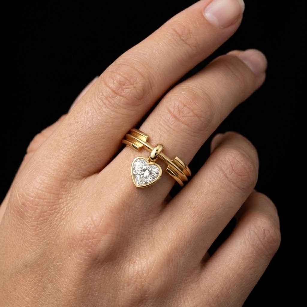 heart cut ring dangling heart ring floating heart ring band ring stacker ring slim band ring polished ring shiny ring luxury ring chic ring cute ring minimalist ring