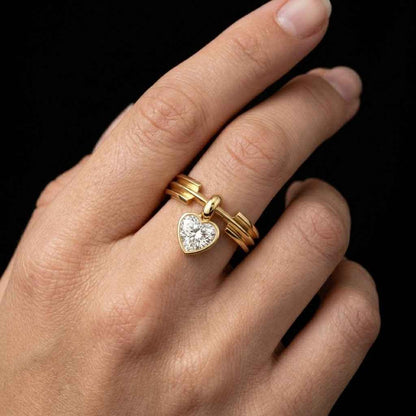 heart cut ring dangling heart ring floating heart ring band ring stacker ring slim band ring polished ring shiny ring luxury ring chic ring cute ring minimalist ring