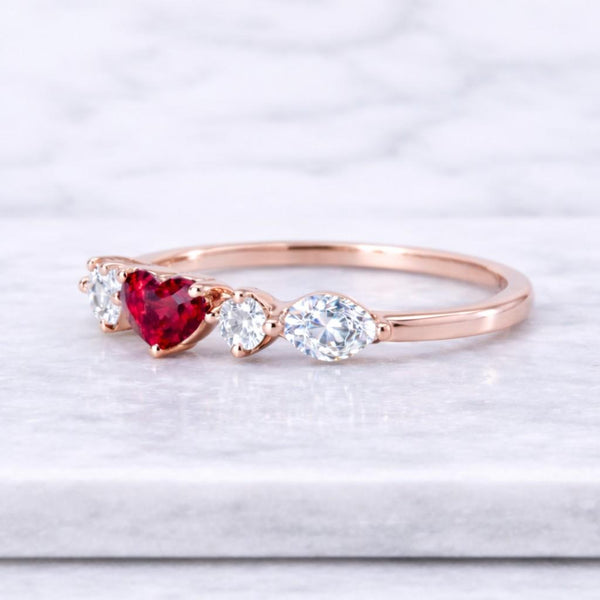 heart cut ring red gemstone ring gold band ring wedding band ring anniversary ring birthstone ring july birthstone ring